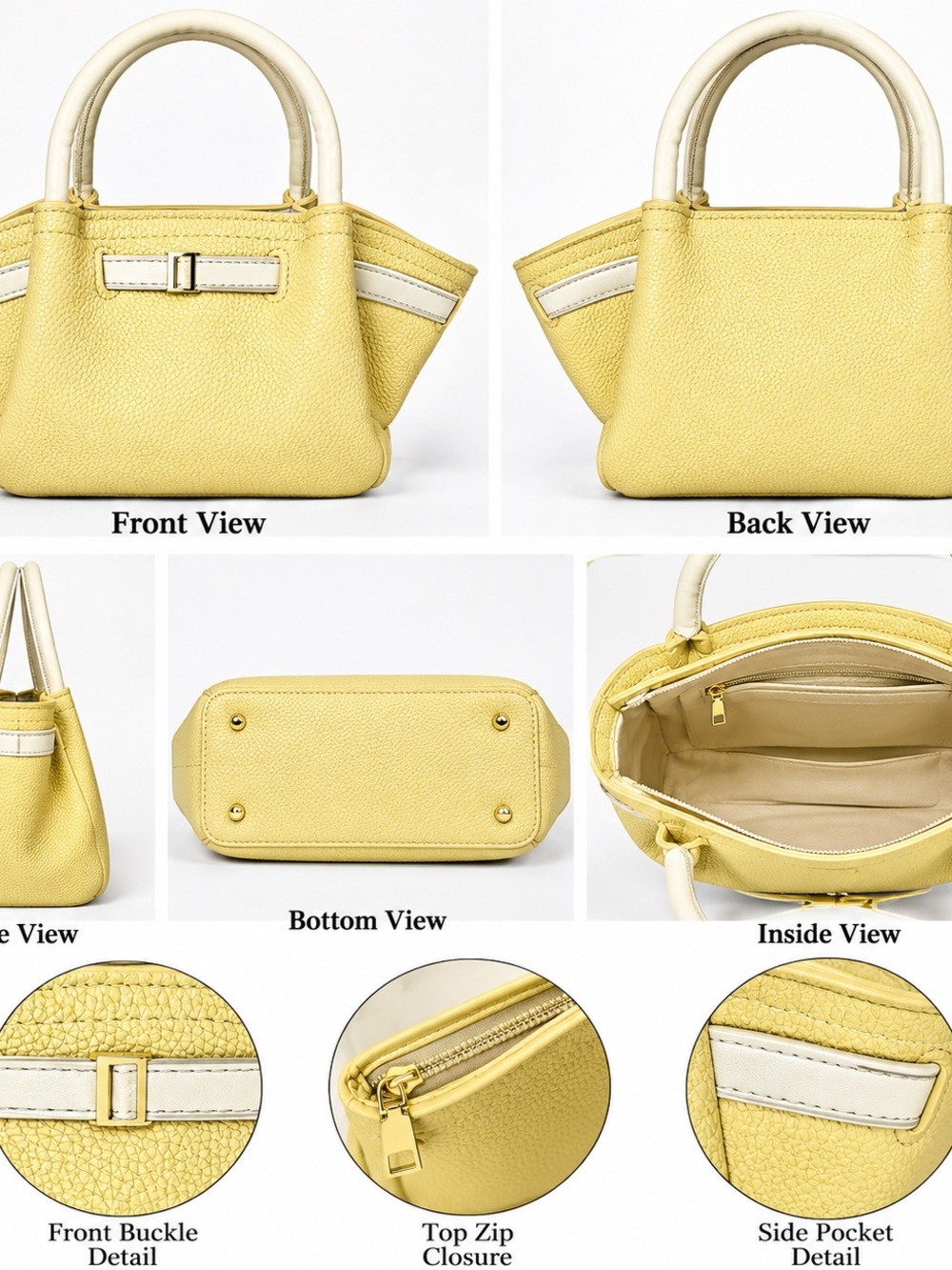 Yellow Pebbled Leather Satchel with White Trim